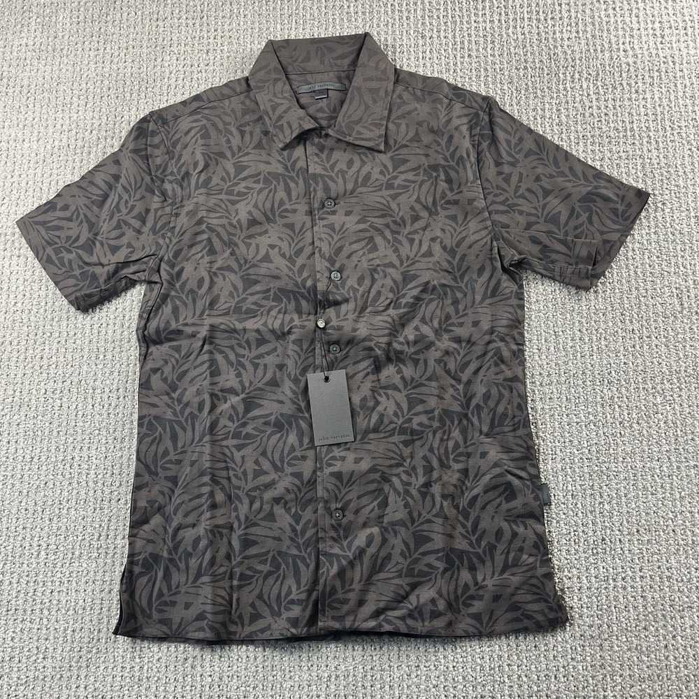 John Varvatos Floral Licorice Loop Camp Button Up Shirt Cotton Hemp Men XS NWT